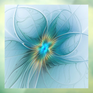 Autocollant Pour Fenêtre Petite Beauté Moderne Fleur d'Art Fractal Bleu Or