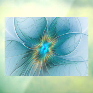 Autocollant Pour Fenêtre Petite Beauté Moderne Fleur d'Art Fractal Bleu Or