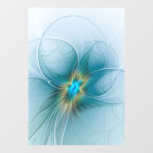Autocollant Pour Fenêtre Petite Beauté Moderne Fleur d'Art Fractal Bleu Or