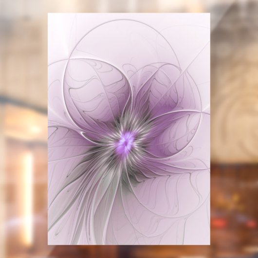 Autocollant Pour Fenêtre Petite Beauté Moderne Mauve Grey Fractal Art Flowe (Feuille 2)