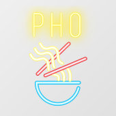 Autocollant Pour Fenêtre PHO NOODLES Faux Neon Restaurant vietnamien clair (Feuille)