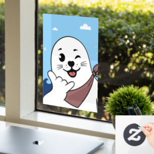 Autocollant Pour Fenêtre Phoque Clignant Portant un Bandana Faisant le Sign