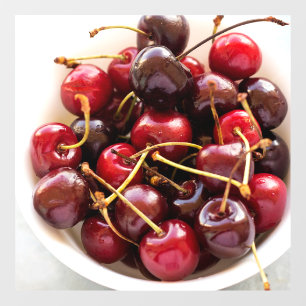 Autocollant Pour Fenêtre Photographie de Cerises Rouges Fraîches dans un Bo