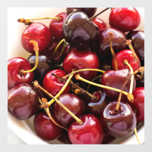 Autocollant Pour Fenêtre Photographie de Cerises Rouges Fraîches dans un Bo