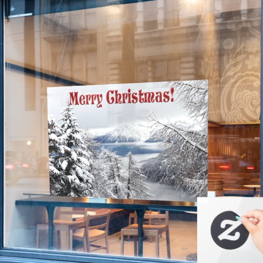 Autocollant Pour Fenêtre Photographie de forêt d'hiver froide avec des lacs (Fenêtre de café)