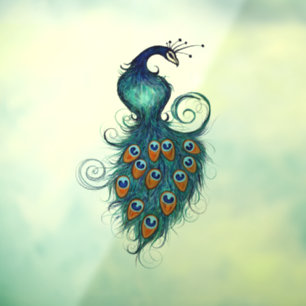 Autocollant Pour Fenêtre Pics paons en turquoise et bleu