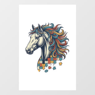 Autocollant Pour Fenêtre Pièce de puzzle de cheval coloré T-Shirt gravure v