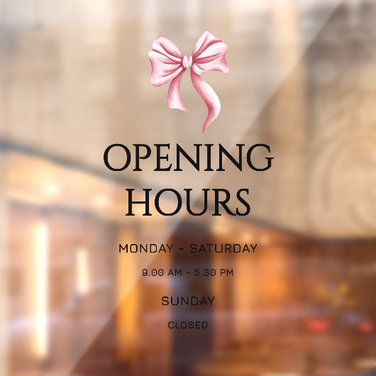 Autocollant Pour Fenêtre Pink Bow Opening Hours Small Business (Feuille 2)