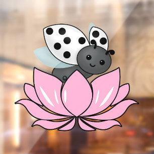 Autocollant Pour Fenêtre Pink Lotus White Ladybug