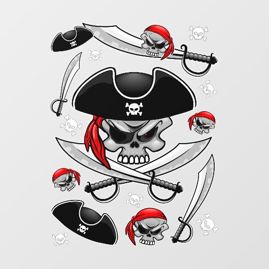 Autocollant Pour Fenêtre Pirate Skull avec Sabres croisés (Feuille)