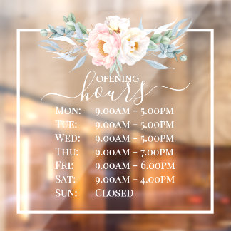 Autocollant Pour Fenêtre PixDezines Blush Pink Peonies Heures d'ouverture