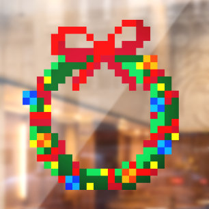 Autocollant Pour Fenêtre Pixel Art Geek 8 bits Vert Avent Wreath