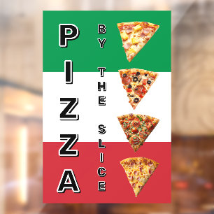 Autocollant Pour Fenêtre Pizza Shop Pizza By the Slice Italien Drapeau