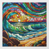 Autocollant Pour Fenêtre Plage et vagues Vitraux (Feuille)