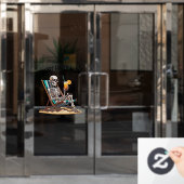 Autocollant Pour Fenêtre Plage Lounge Squelette Halloween (Porte de bureau)