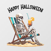 Autocollant Pour Fenêtre Plage Lounge Squelette Halloween (Feuille)