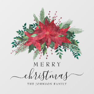 Autocollant Pour Fenêtre Poinsettia Rouge Floral Joyeux Noël Fête