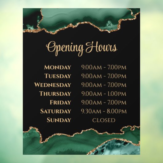 Autocollant Pour Fenêtre Porte vert Emerald Heures d'ouverture Clôture de f (Feuille 3)