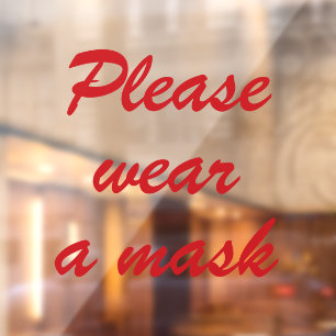 Autocollant Pour Fenêtre Porter un masque, rouge élégant texte de script