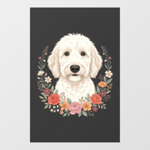 Autocollant Pour Fenêtre Portrait de chien floral Couronne botanique