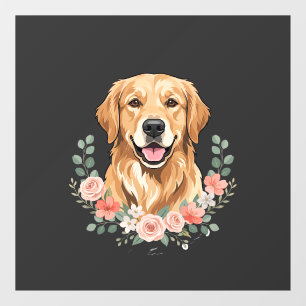 Autocollant Pour Fenêtre Portrait de chien Retriever doré floral sublimatio