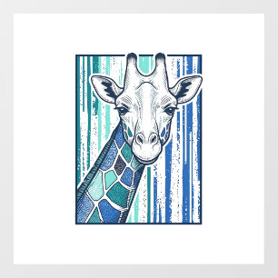 Autocollant Pour Fenêtre Portrait de girafe coloré Gravure vintage vecteur