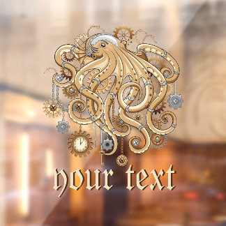Autocollant Pour Fenêtre Poulpe Steampunk Rétro Fantastique Mécanique