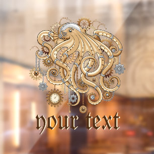 Autocollant Pour Fenêtre Poulpe Steampunk Rétro Fantastique Mécanique