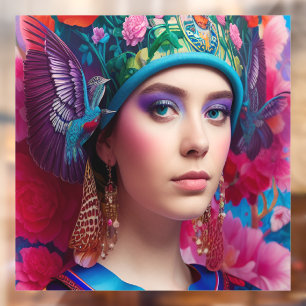 Autocollant Pour Fenêtre Princesse élégante avec chapeau floral