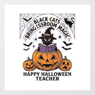 Autocollant Pour Fenêtre Prof Cat Halloween Citrouille Vintage Salle de cla