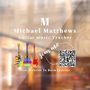 Autocollant Pour Fenêtre Professeur de Guitare Leçons de Musique Code QR