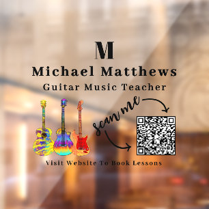 Autocollant Pour Fenêtre Professeur de Guitare Leçons de Musique Code QR
