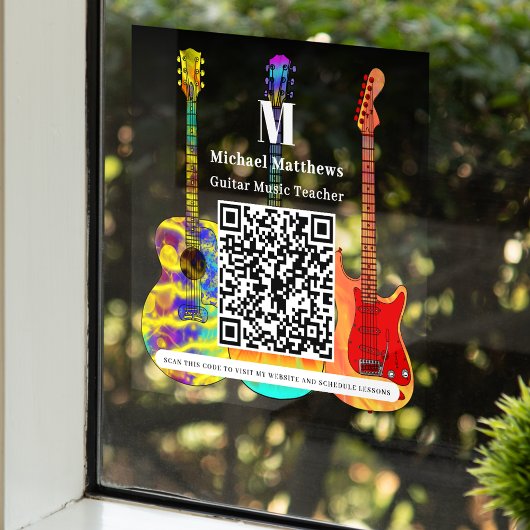 Autocollant Pour Fenêtre Professeur de Guitare Leçons de Musique Code QR