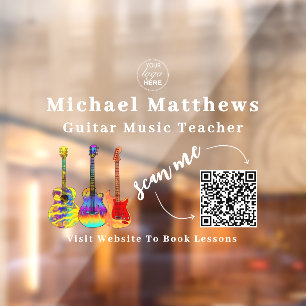 Autocollant Pour Fenêtre Professeur de Guitare Leçons de Musique Code QR