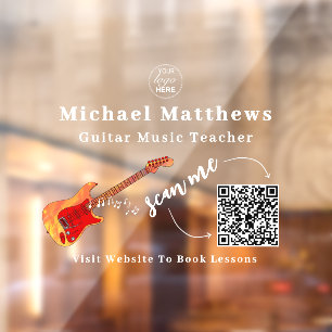 Autocollant Pour Fenêtre Professeur de Guitare Leçons de Musique Code QR