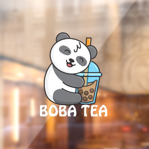 Autocollant Pour Fenêtre Publicité pour le thé à bulles Panda Bear Boba Tea