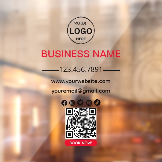 Autocollant Pour Fenêtre Qr Code Business Black Red Logo Social Media (Feuille 2)