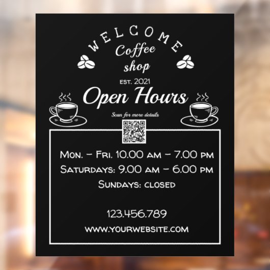 Autocollant Pour Fenêtre QR code heures d'ouverture café signe- clous de fe (Feuille 2)