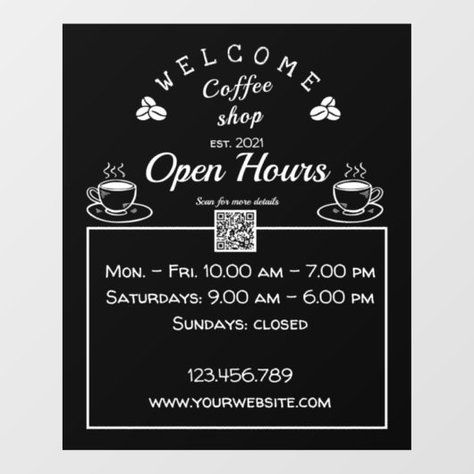 Autocollant Pour Fenêtre QR code heures d'ouverture café signe- clous de fe (Feuille)