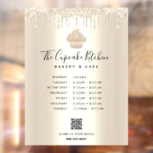 Autocollant Pour Fenêtre QR Code Menu Heures Cupcake Boulangerie Parties sc