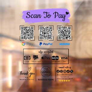 Autocollant Pour Fenêtre QR Code Scan pour payer Venmo Paypal Google Pay