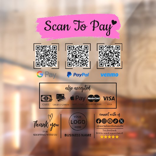 Autocollant Pour Fenêtre QR Code Scan pour payer Venmo Paypal Google Pay (Feuille 2)