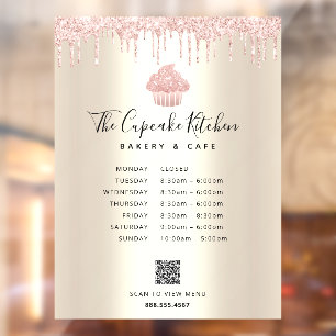 Autocollant Pour Fenêtre QR Menu Heures Cupcake rose Parties scintillant Bo