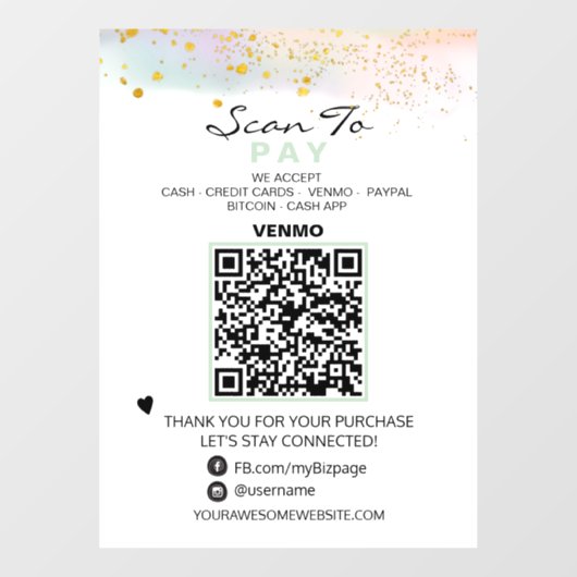 Autocollant Pour Fenêtre *~* QR Paillettes PASTEL  Scannez pour Payer Fenêt (Feuille)