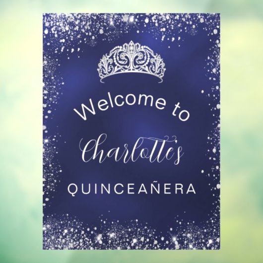 Autocollant Pour Fenêtre Quinceanera marine bleu argent parties scintillant (Feuille 3)