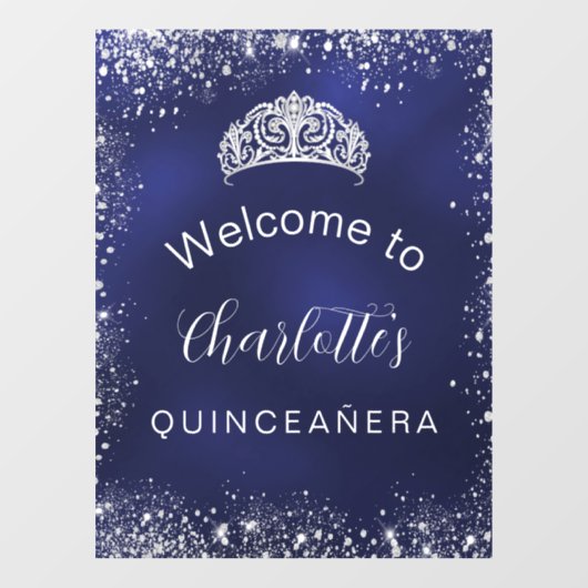 Autocollant Pour Fenêtre Quinceanera marine bleu argent parties scintillant (Feuille)
