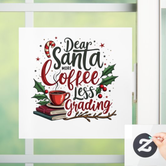 Autocollant Pour Fenêtre Raccoon portant le chapeau du Père Noël (Maison)