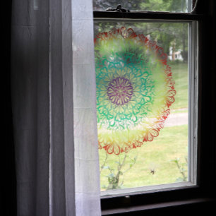 Autocollant Pour Fenêtre Rainbow Hearts Retro Mandala