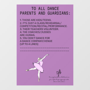 Autocollant Pour Fenêtre Rappel pour parents de danse Mouton Lavande