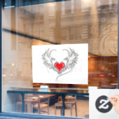 Autocollant Pour Fenêtre Red Angel Coeur avec ailes (Fenêtre de café)